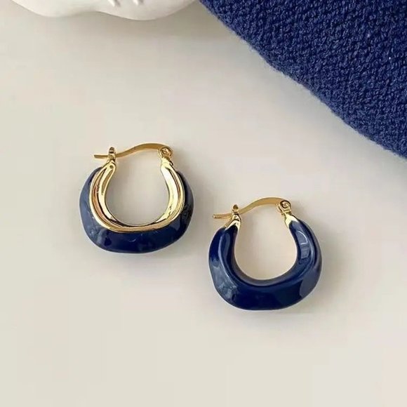 Jewelry - Popular Design Hot Selling Metal Alloy Gold Color Dark Blue Women Earrings